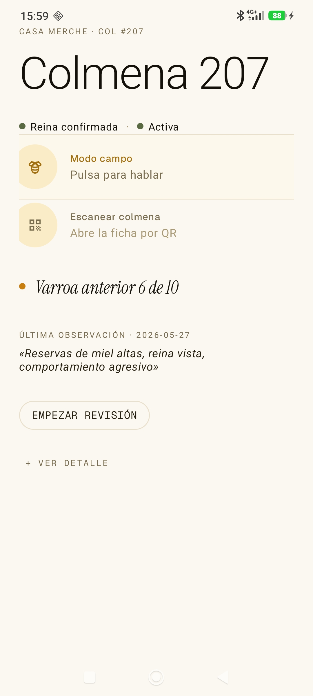 App Android — ficha de colmena 207